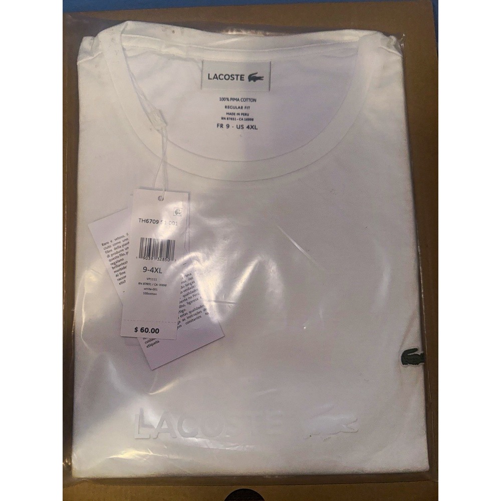 Lacoste Men's White Pique Cotton Logo Crew Neck Regular Fit T-Shirt 4XL TH6709